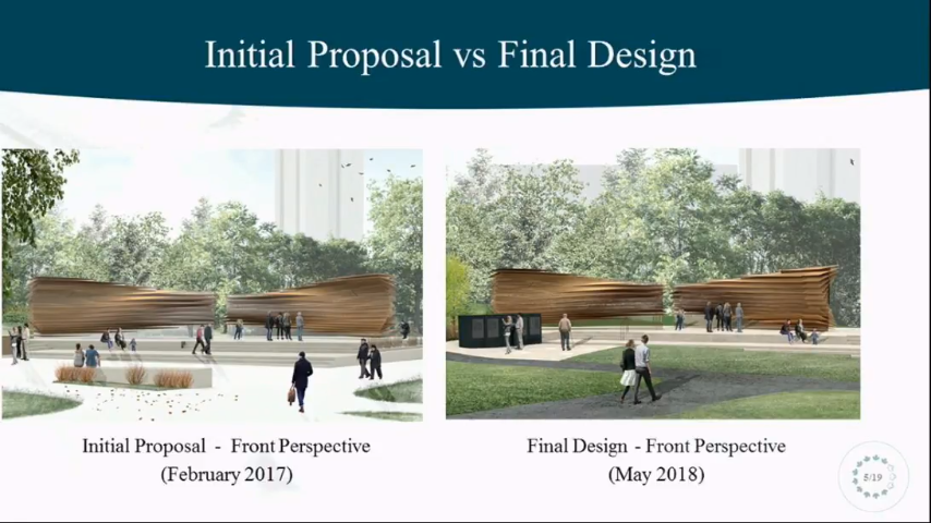 The concept images from the initial design of the monument and the final design were presented to the NCC board of directors Thursday.