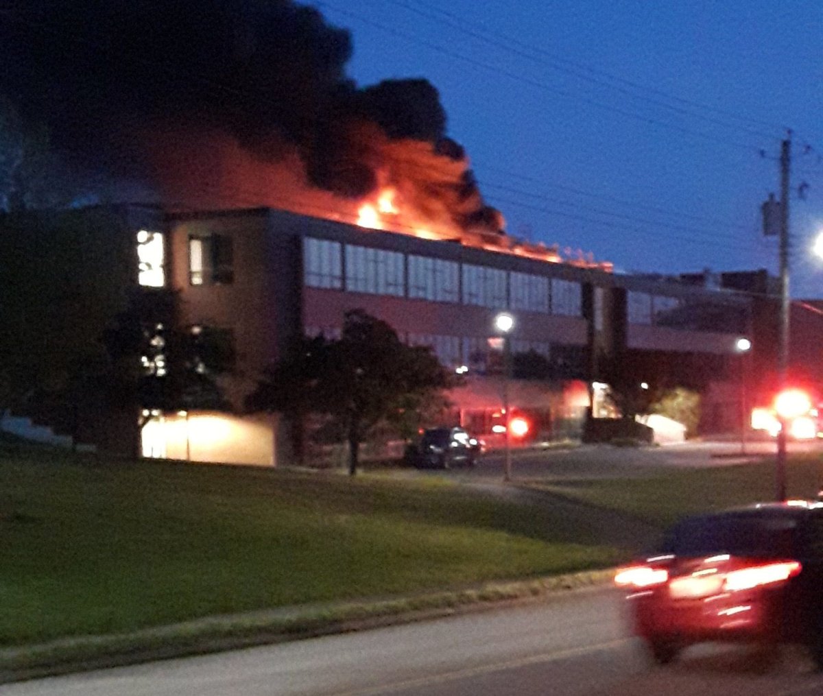 A fire broke out at the Dalhousie agriculture campus in Truro, N.S., on June 20, 2018. 