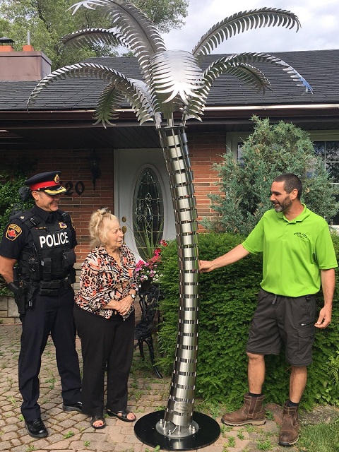 A stainless steel palm tree has been returned to its Hamilton owner, after being stolen earlier this month. 