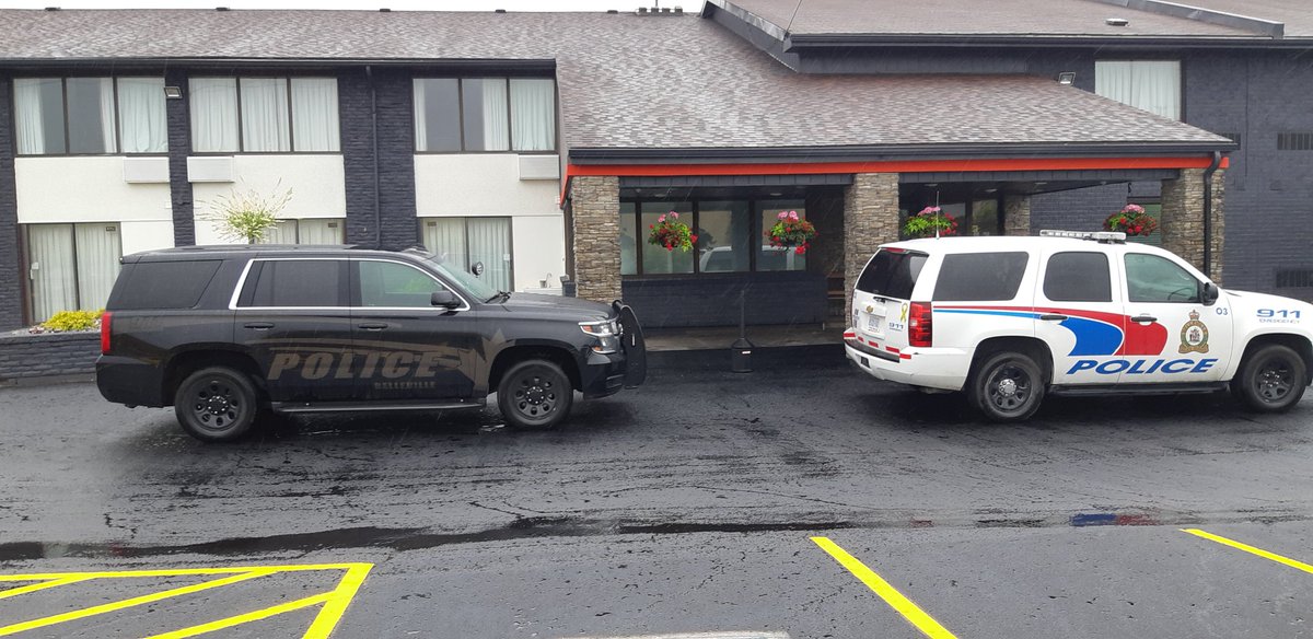 A photo from Twitter account @DickieBuckshot shows Police vehicles parked outside the Comfort Inn in Belleville after several people were sent to hospital.