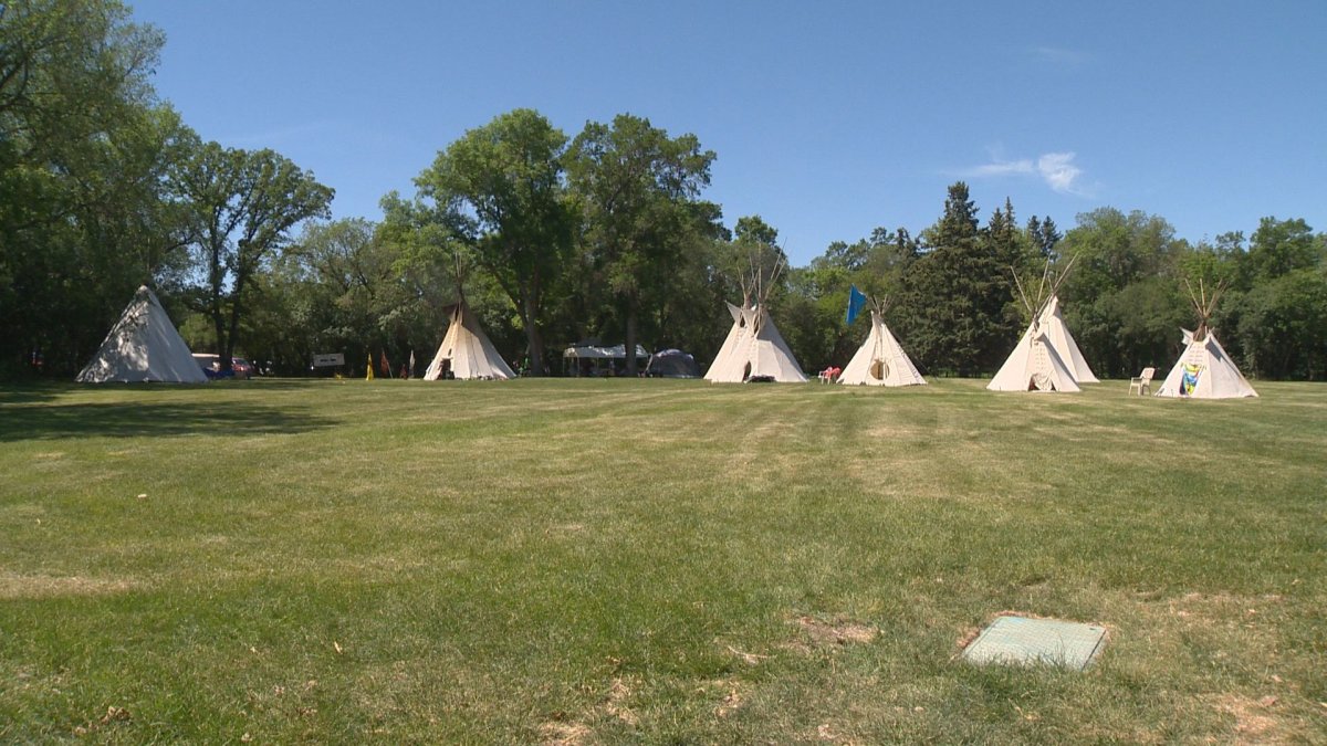 Eight teepees now stand in Wascana Park, across from the Legislative Building, as part of the Justice for Our Stolen Children camp.