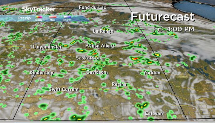 A slight chance of showers on Friday afternoon with the risk of a thunderstorm.