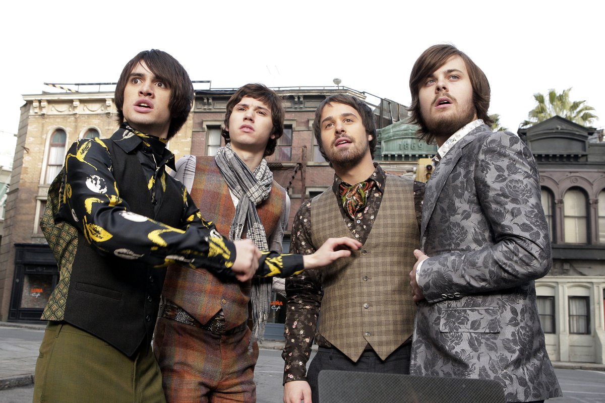 Panic at the Disco, (L to R) Brendon Urie, Ryan Ross, Jon Walker and Spencer Smith,  film a music video for their new single "Nine in the Afternoon" on December 21, 2007 in Los Angeles, California.