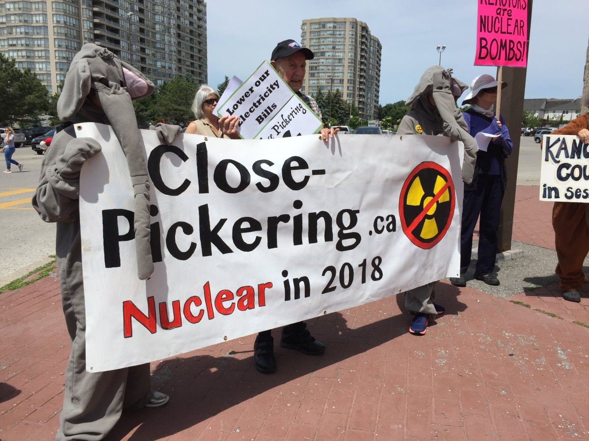 A rally was held outside the Pickering Recreation Complex on Tuesday to call for the decommission of the city's power plant.