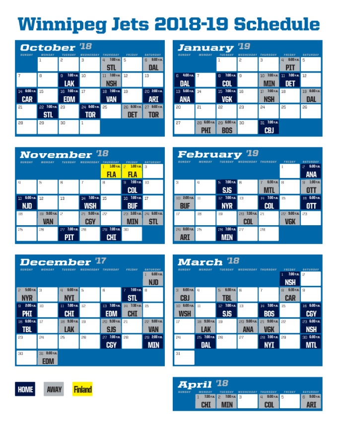 Winnipeg Jets' full schedule for the 