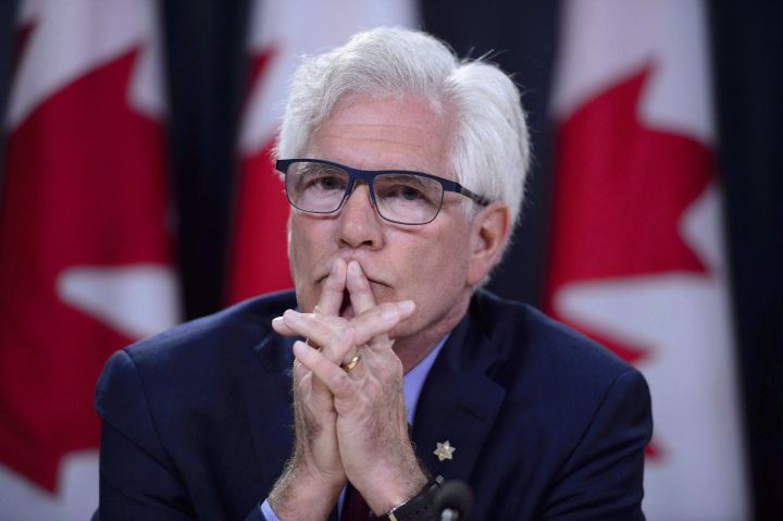 Natural Resources Minister James Carr listens to questions at the National Press Theatre during a press conference in Ottawa on Tuesday, May 29, 2018. Carr says he knew almost the moment he got word Kinder Morgan was pressing the pause button on the Trans Mountain pipeline expansion on April 8 that the federal government was very likely going to end up stepping in to buy the whole thing. 