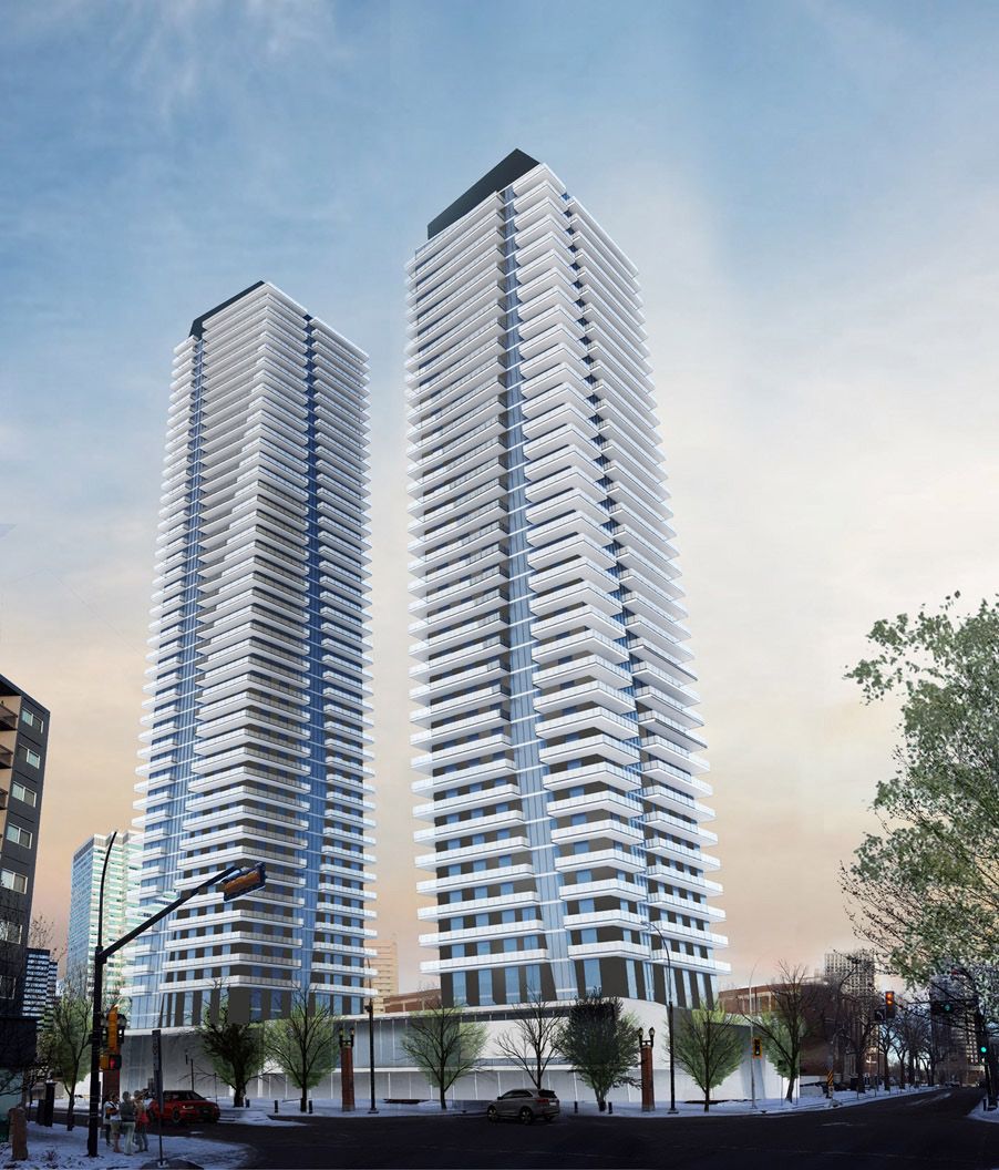 A rendering of the proposed Langham Towers in downtown Edmonton. 