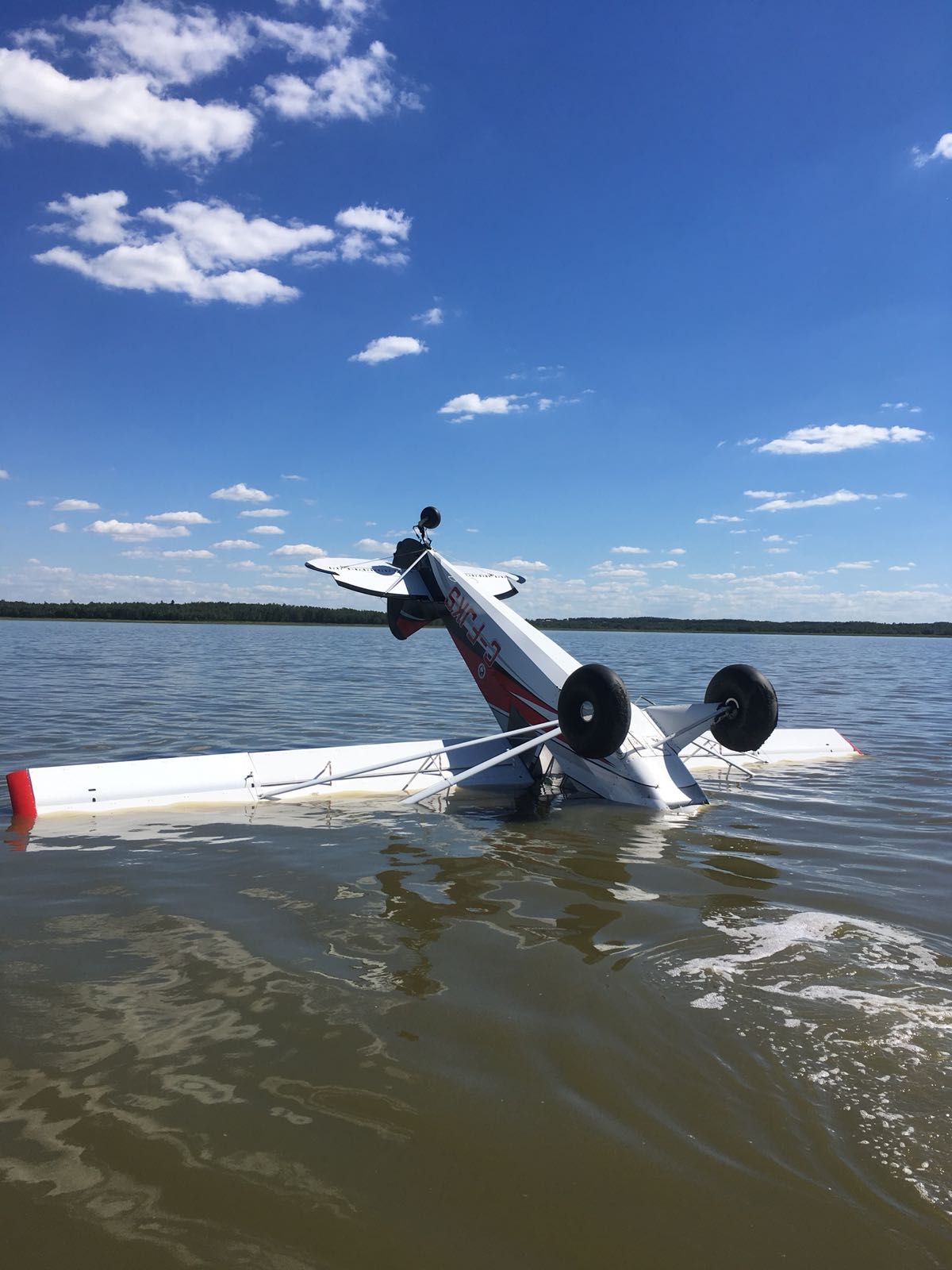 A pilot was uninjured after the aircraft he was operating crashed into water in Leduc County, June 17, 2018. 