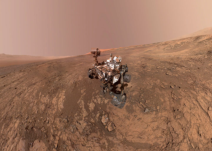 This composite image made from a series of Jan. 23, 2018 photos shows a self-portrait of NASA's Curiosity Mars rover on Vera Rubin Ridge. 