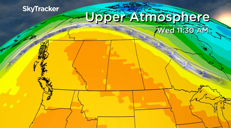 Massive upper ridge of high pressure draws in the heat this week.