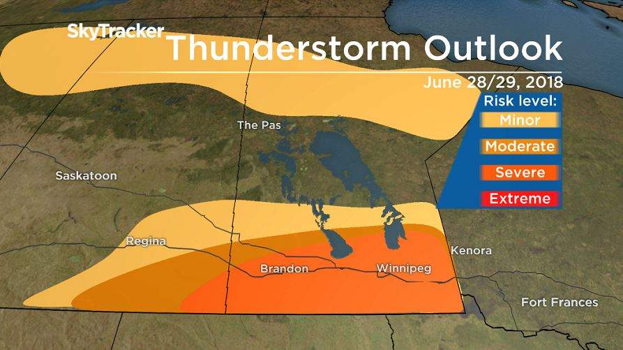 Thunderstorm outlook for June 28/29, 2018.