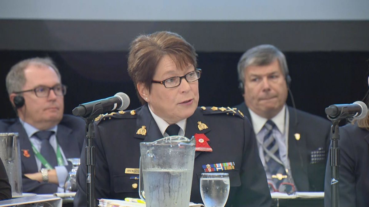 RCMP Commissioner Brenda Lucki speaks at the Missing and Murdered Indigenous Women Inquiry in Regina, June 25. 