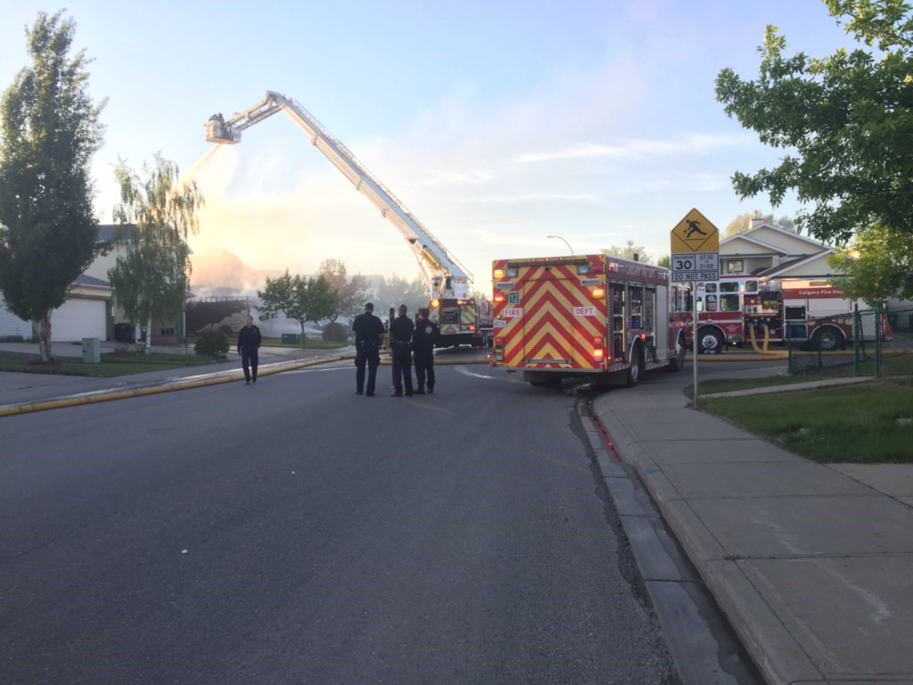 Three homes were damaged in Calgary's northeast after a fire on Saturday night. 