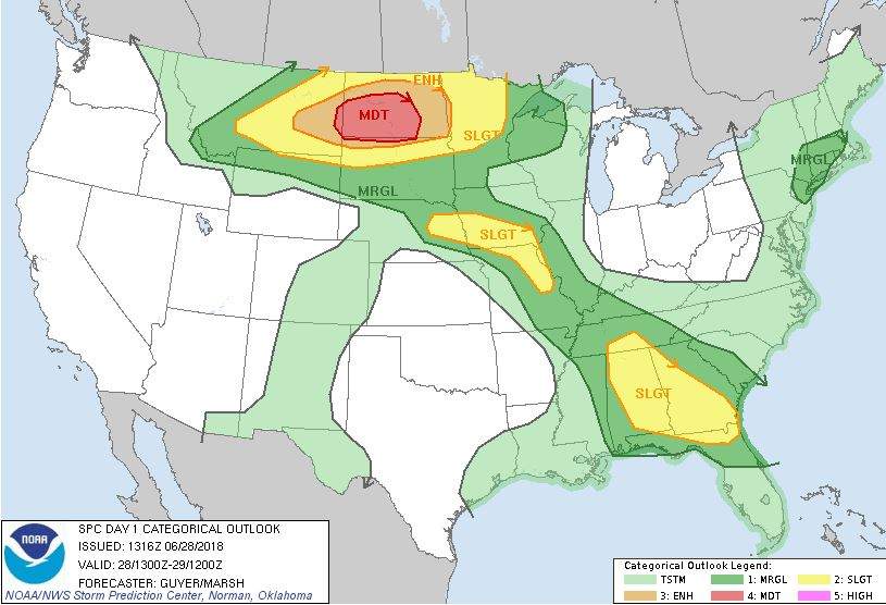 Convective outlook from NOAA June 28, 2018.