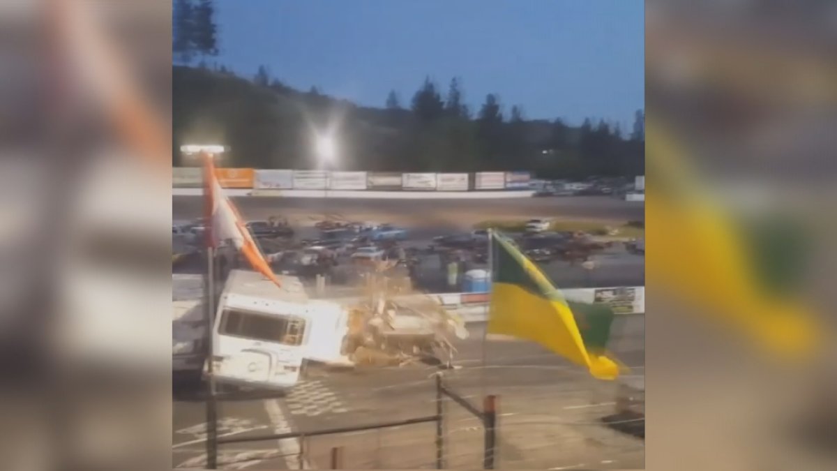 Steve Rowley attempted a Flying Destruction stunt Saturday night at the Penticton Speedway which sent him to the hospital.