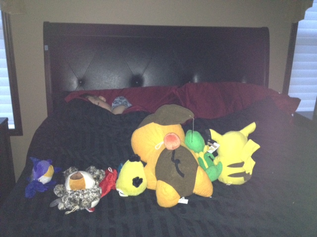 After winning all these “stuffies” at his first Stampede, my son who was five years old, kept his new toys on his bed so he could look at them as soon as he woke up in the morning.