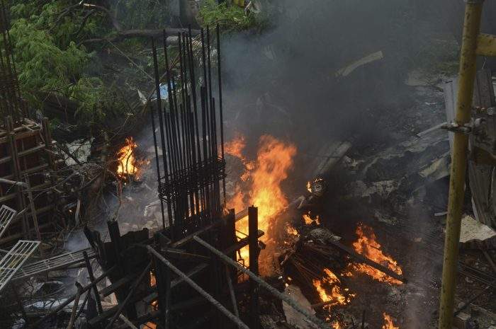 The plane hit an open area at a construction site.