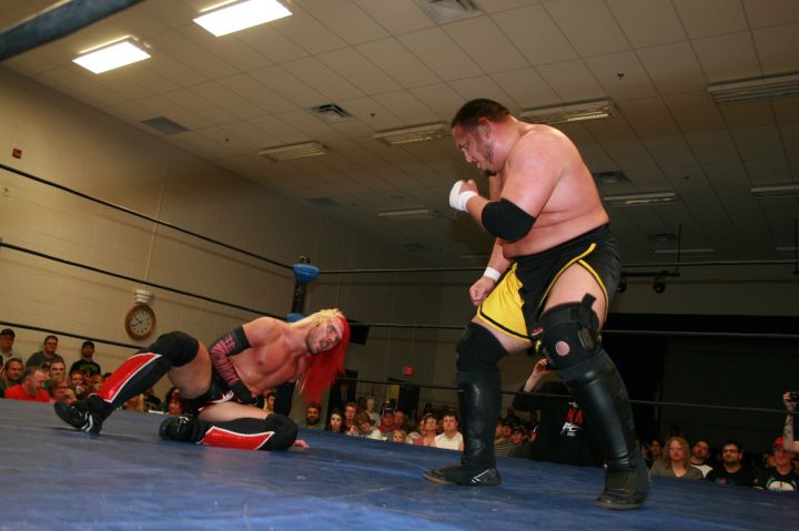 Michael Richard Blaise faces off against Samoa Joe at the PWA's Christmas Slam on Nov. 25, 2017.