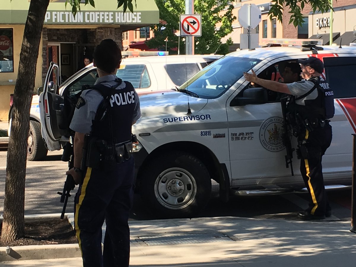 RCMP have descended on a downtown Kelowna street. 