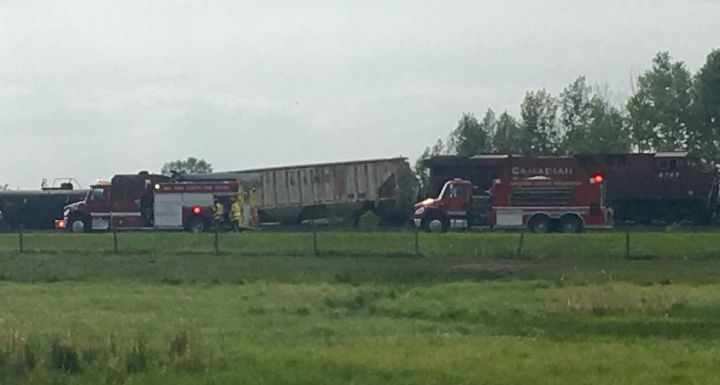 A portion of Highway 2A was shut down near McKenzie Road south of Red Deer Friday, June 8, 2018 due to a train derailment.
