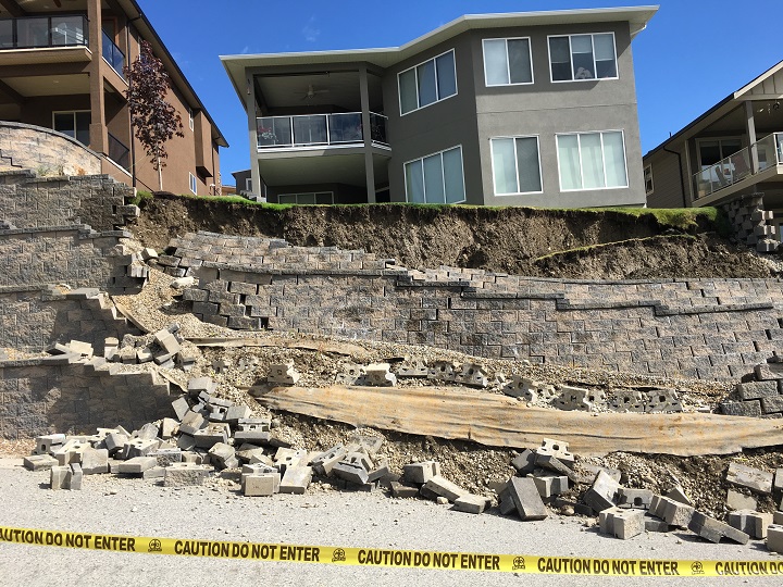 A different angle of the collapsed retaining wall in Kelowna.