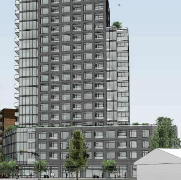An illustration of the proposed highrise building at 929 Richmond Road.