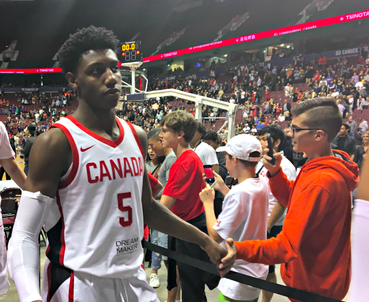 R.J. Barrett had 16 points in Canada's win over China at Rogers Arena on June 22, 2018.