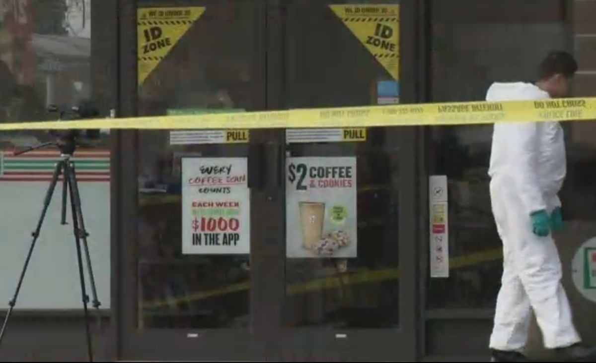 A 7-Eleven at Canada Way and Edmonds Street in Burnaby, after a robbery on March 1, 2015. The officer involved in non-fatally shooting the suspect in the robbery will not be charged, prosecutors announced on June 7, 2019.
