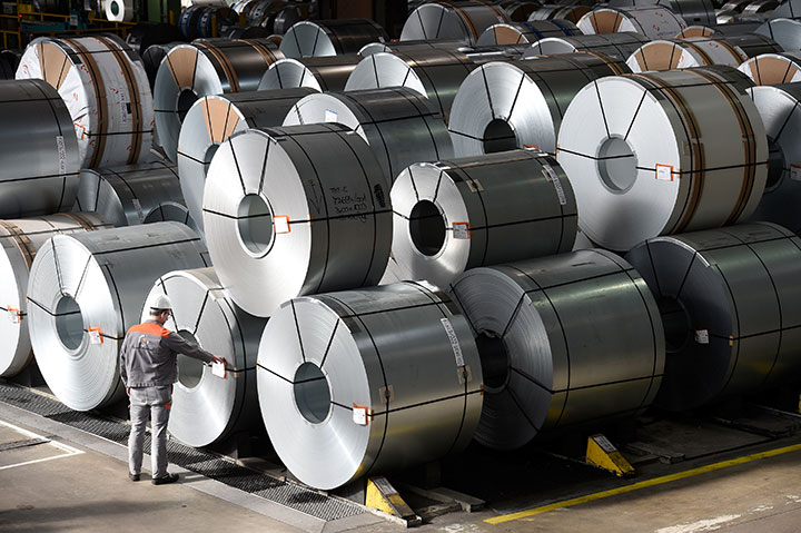 Steel rolls are pictured at the plant of German steel company Salzgitter AG in Salzgitter, Lower Saxony on March 3, 2016. 