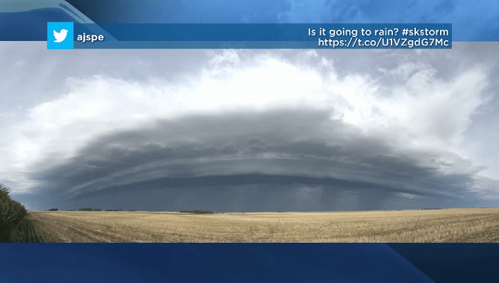 Storms rolled into central Saskatchewan Monday morning.