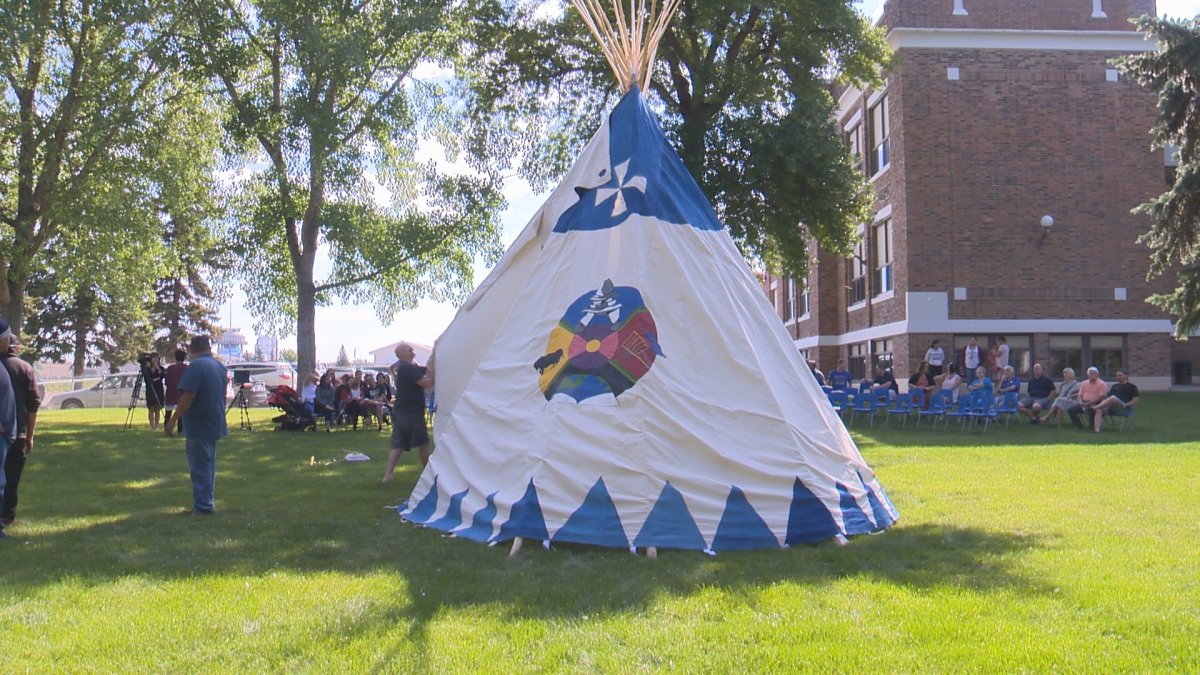 The official Tipi transfer ceremony took place on National Indigenous Peoples day for the Lethbridge School Districts first owned Tipi .