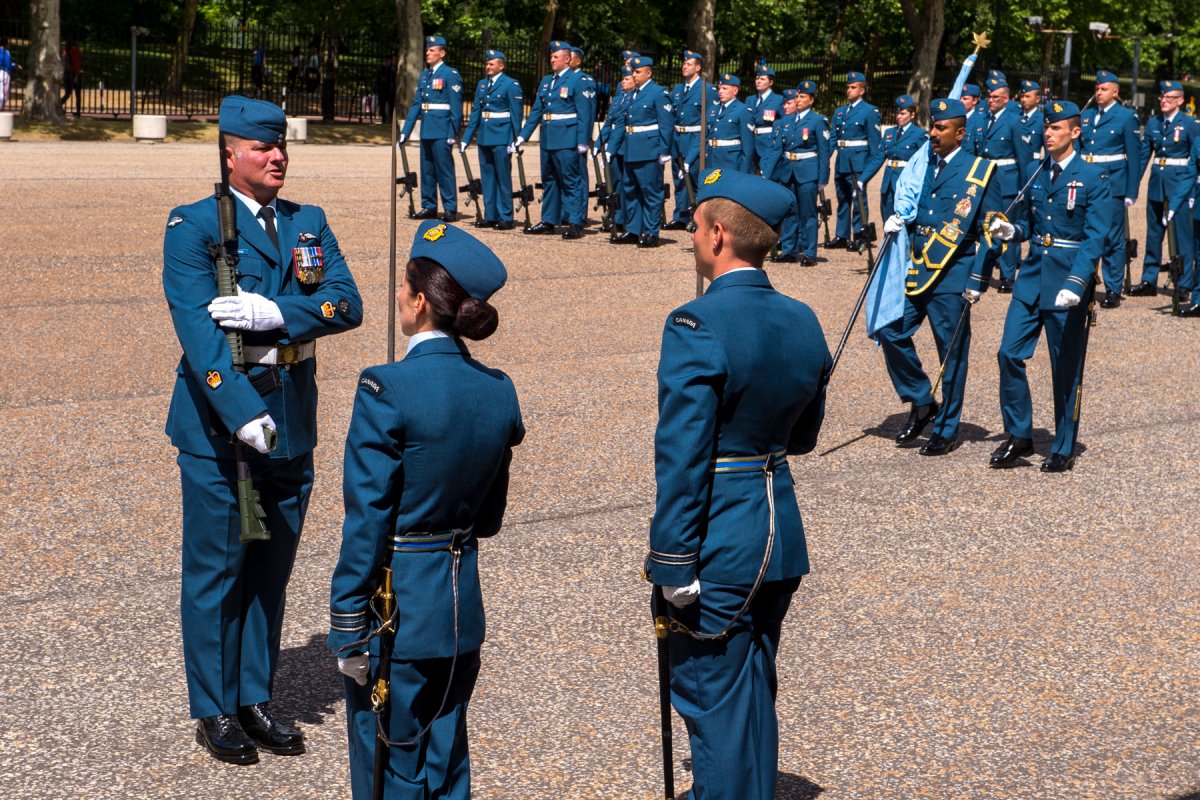 The Royal Canadian Air Force Public Duties contingent was inspected today, June 21, by Lieutenant-Colonel Guy Stone, Brigade Major, of the United Kingdom Household Division.  Lieutenant-Colonel Stone inspected the team's uniforms, drill movements and ceremonial movements. He deemed the team fit to conduct Public Duties for Her Majesty Queen Elizabeth II. The contingent's first mount in the RCAF's 94 year history takes place June 25, 2018 and will entail providing the ceremonial guard for Buckingham Palace, St. James's Palace and the Tower of London.
