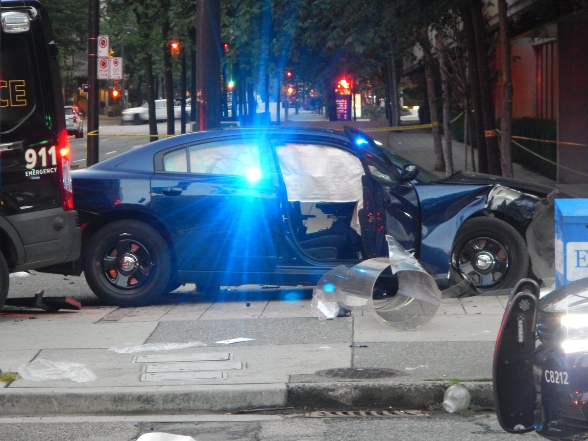 The scene of a collision between two VPD vehicles on Friday, June 29.
