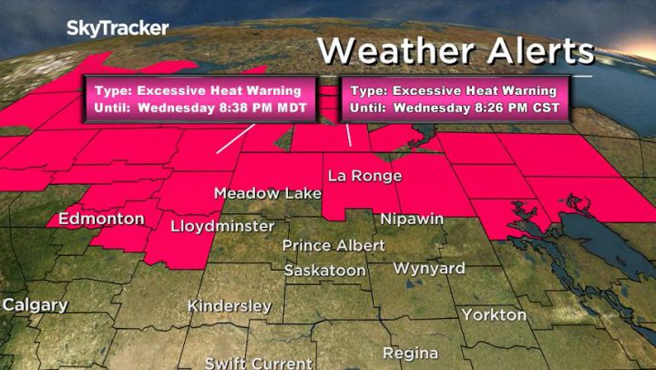 A heat warning is in effect for central and northern parts of the province.