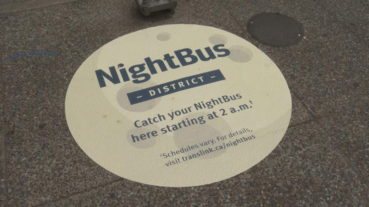 These signs on the floor will help commuters know where they can catch a night bus.