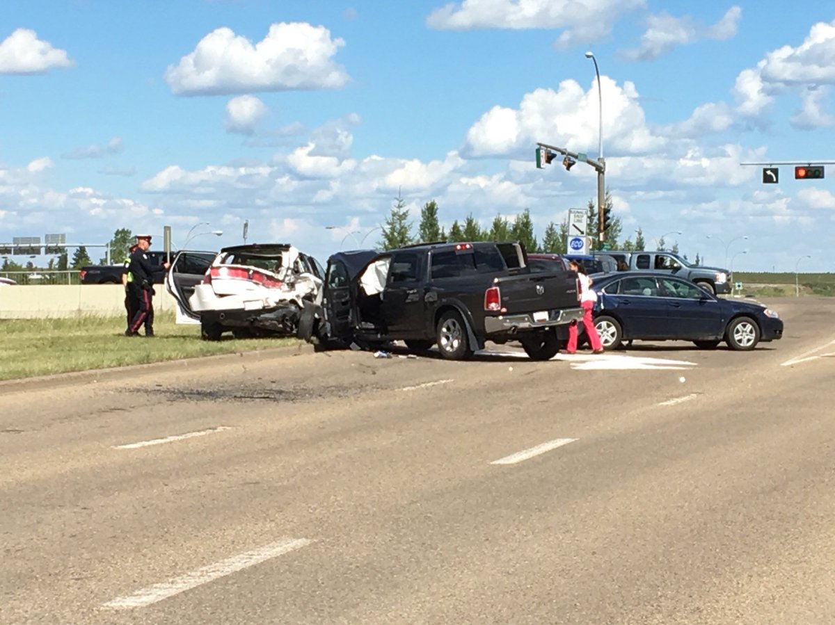 A collision on the Yellowhead shut down the eastbound off-ramp Saturday.