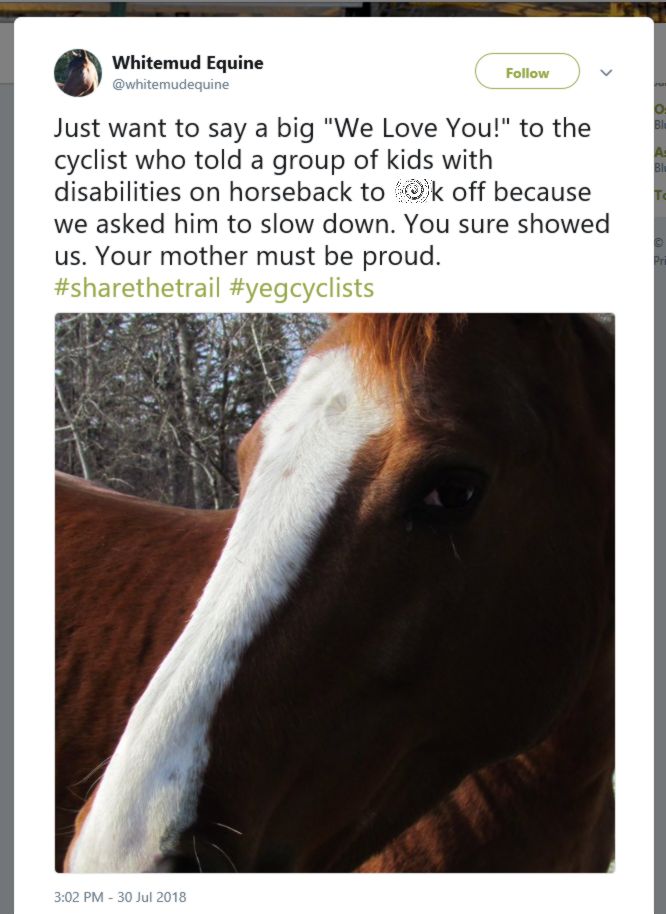 A message posted on the Whitemud Equine Centre’s Twitter account on Monday, July 30, 2018.