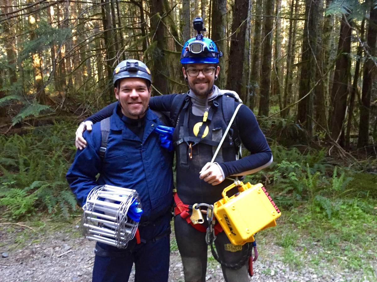 Jason (left) and Andrew (right) on their way into Cascade Cave