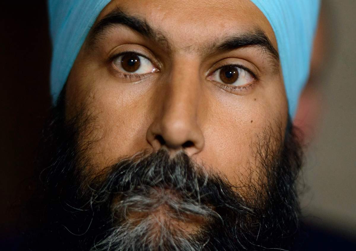 NDP Leader Jagmeet Singh speaks to reporters in the foyer of the House of Commons on Parliament Hill in Ottawa on Wednesday, May 9, 2018. k