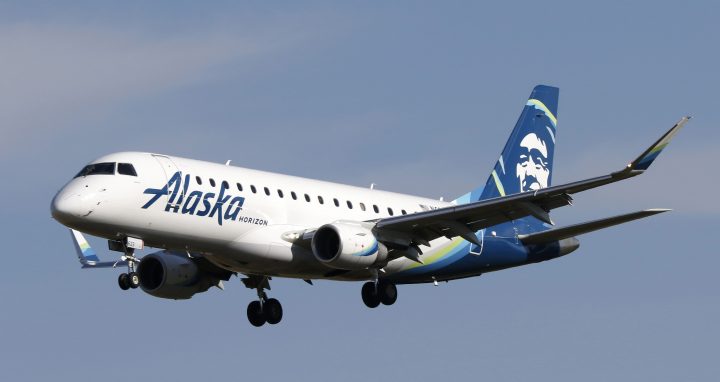 A file photo of an Alaska Airlines plane. 