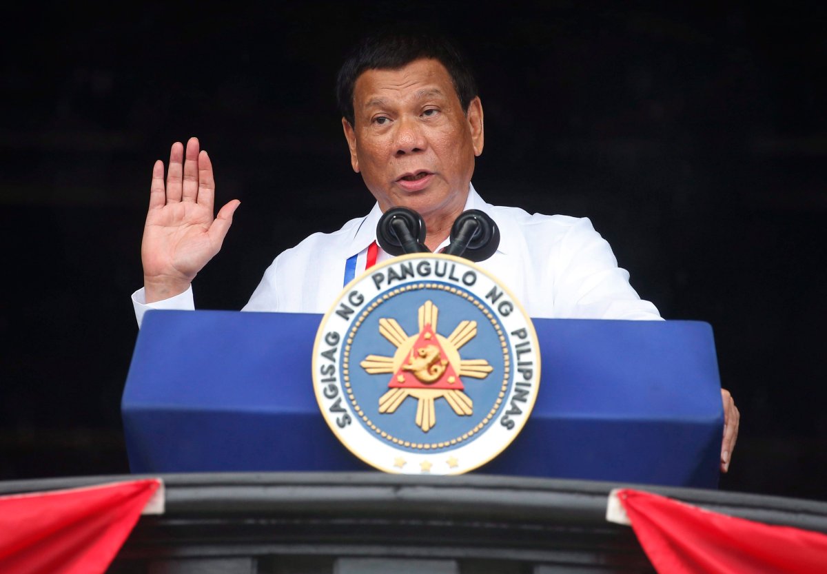 In this Tuesday, June 11, 2018, file photo, Philippine President Rodrigo Duterte gestures while addressing the crowd at the 120th Philippine Independence Day celebrations south of Manila, Philippines. 