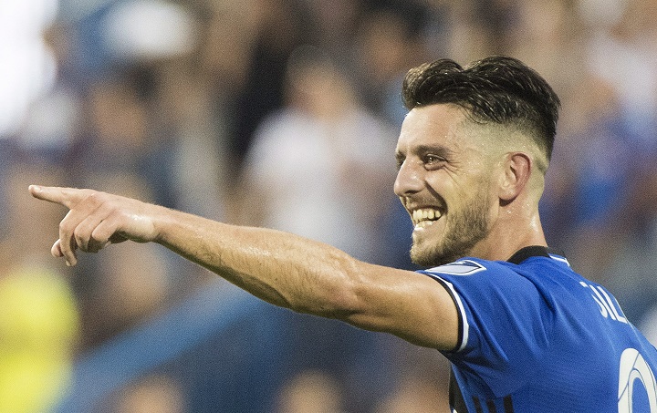 Montreal Impact's Alejandro Silva reacts after scoring against Sporting Kansas City during second half MLS soccer action in Montreal, Saturday, June 30, 2018. 