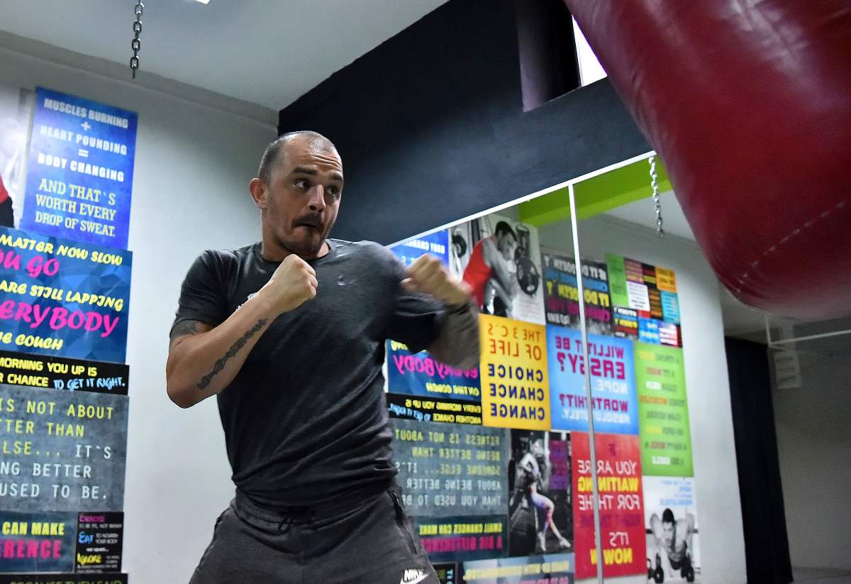 A man hits a heavy bag during training at a gym in Montenegro’s capital Podgorica, Thursday, July 19, 2018. U.S. President Donald Trump suggested Montenegro may start World War III, but the government on Thursday issued a statement saying it was proud of the countryÄôs Äúhistory and tradition and peaceful politics”. (AP Photo/Risto Bozovic)