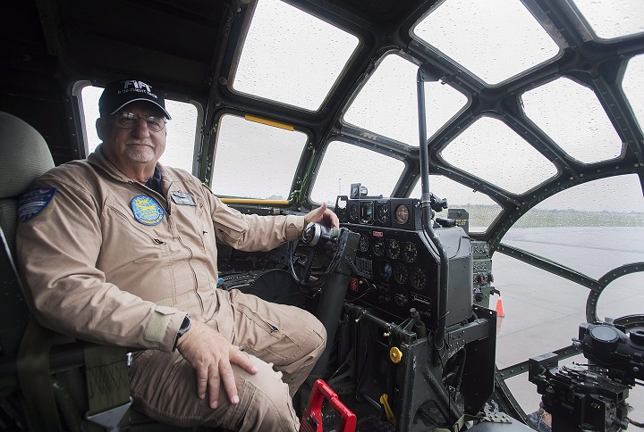 Pilot Allen Benzing sits at the controls of FIFI, a Boeing B-29 Superfortress at Saint-Hubert airport south of Montreal, Sunday, July 22, 2018. Graham Hughes/The Canadian Press