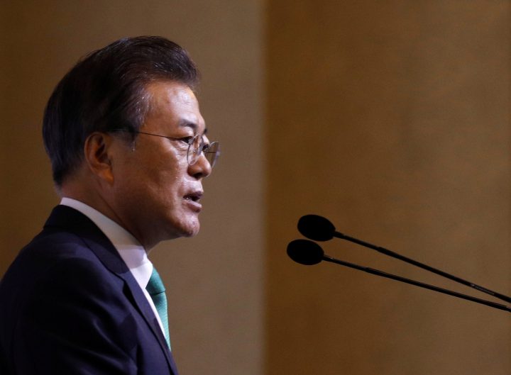 South Korea's President Moon Jae-in speaks in Singapore on July 12, 2018.