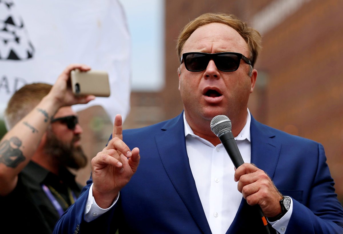 Alex Jones from Infowars.com speaks during a rally in support of Republican presidential candidate Donald Trump near the Republican National Convention in Cleveland, Ohio, U.S., July 18, 2016.  