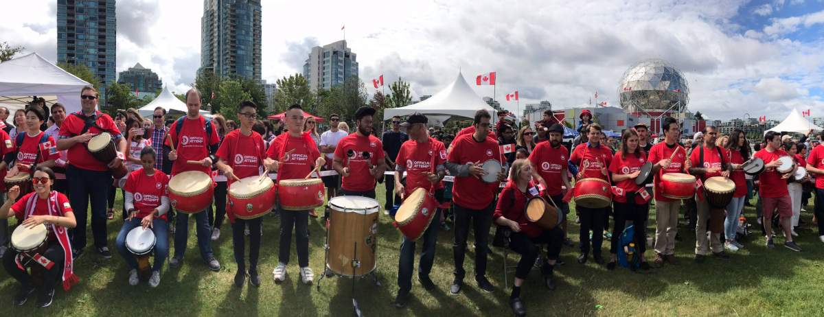 Drummers from 61 nations gathered together to set a new world record in Vancouver on Canada Day.