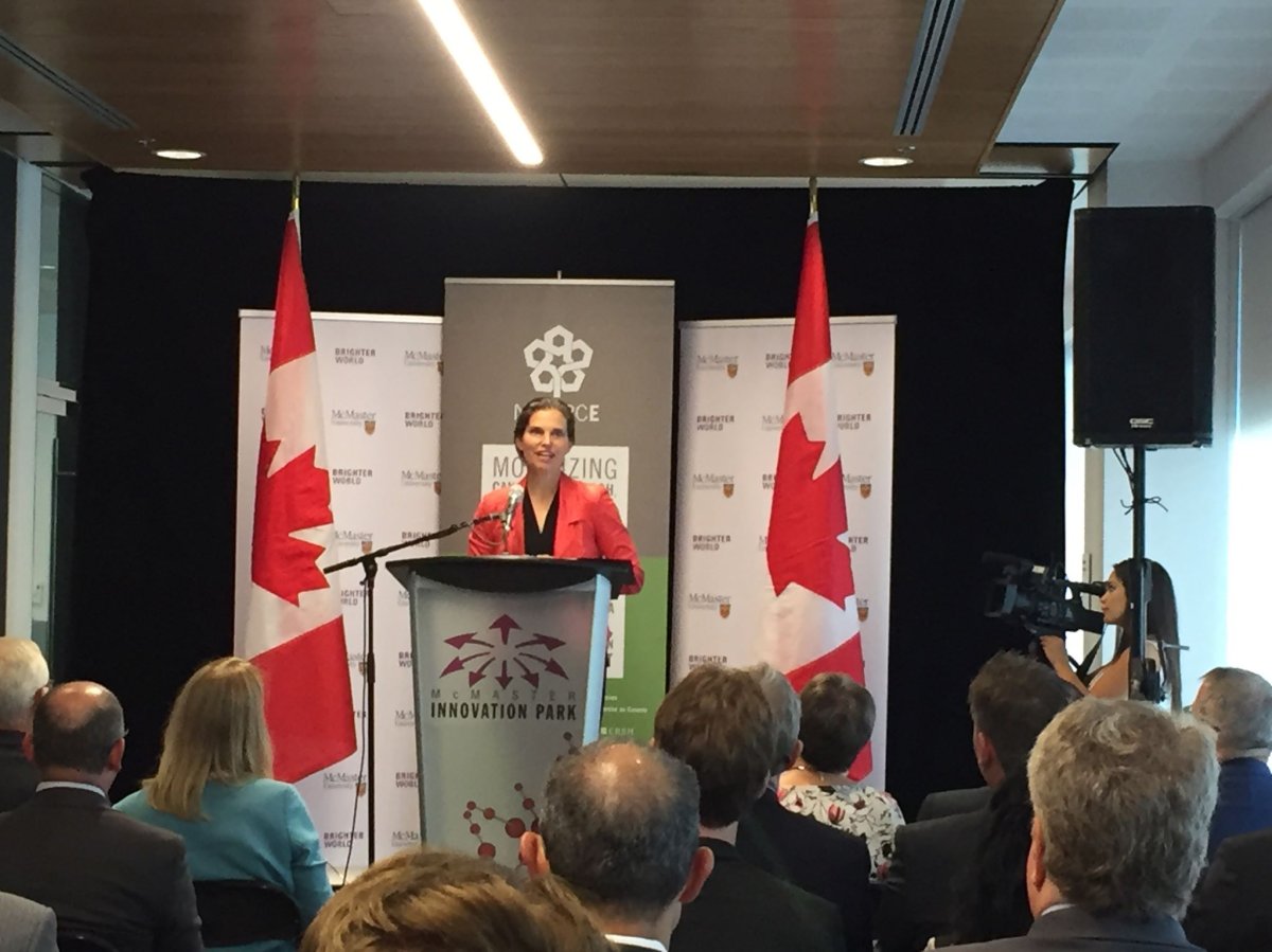 Minister Kirsty Duncan announces $10.5M grant for McMaster University's Centre for Probe Development and Commercialization.
