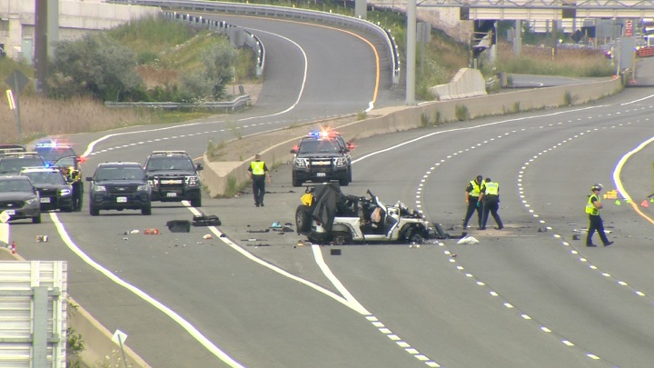 One person is dead after a vehicle rolled over on Highway 403 in Mississauga. 