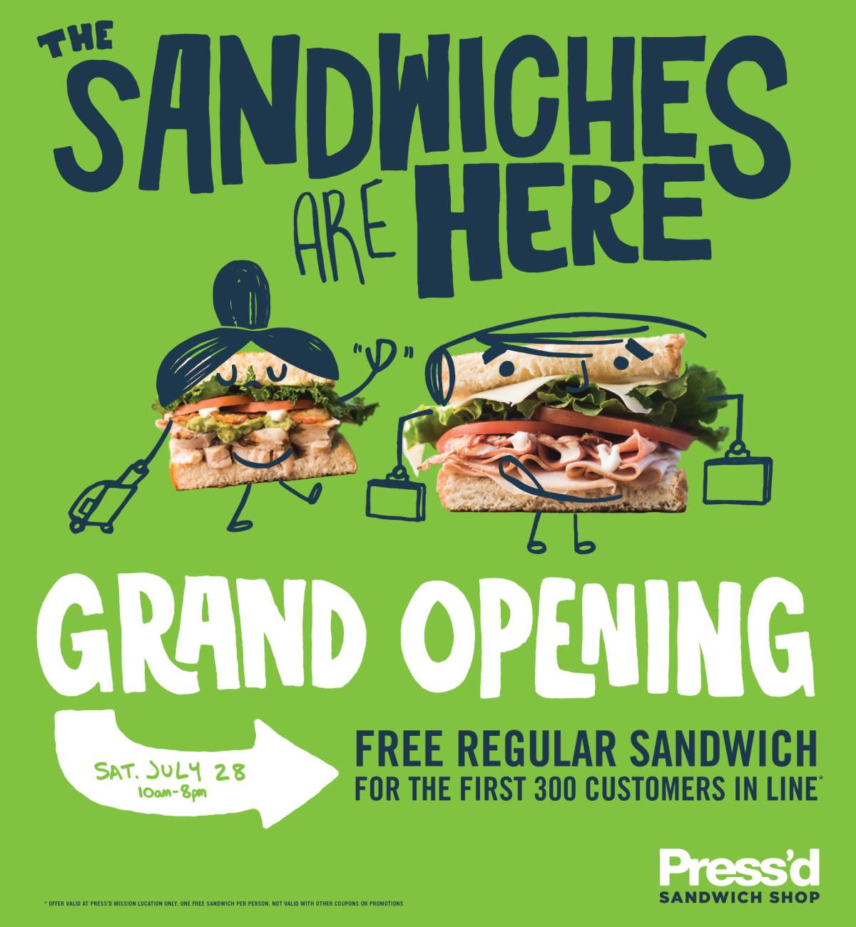 Free Sandwiches for first 300! Press’d Sandwich Shop Grand Opening - image